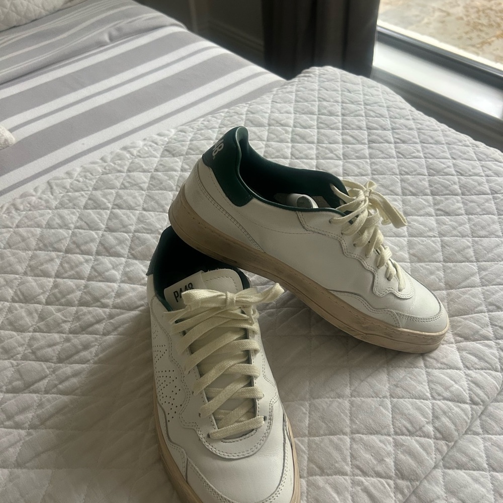 P448 White Sneakers with Dark Green Heel